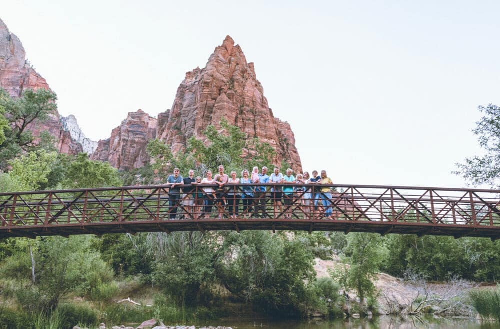 people on a bridge in Zion National Park