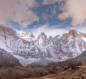 Winter in East Zion 7 a snow covered mountain