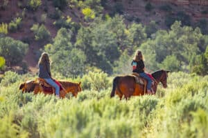 Kids riding horseback in Zion