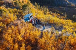 23 Zion Adventures for 2023 4 A jeep driving through fall leaves