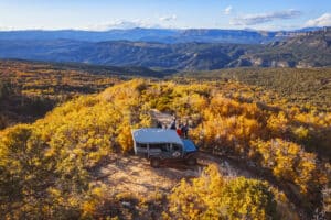 A jeep tour through fall leaves near Zion National Park
