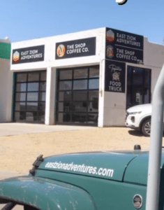 Jeep in front of a coffee shop in Orderville