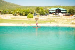 a person on a paddleboard